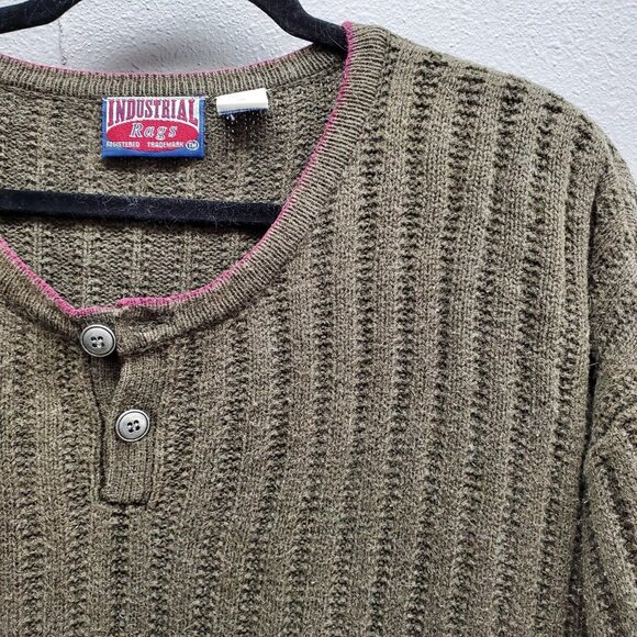 Vintage Industrial Rags Sweater Mens Extra Large Olive Green Button Pullover 90s - Picture 2 of 9